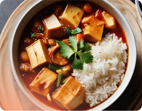 Kimchi and tofu stew with rice