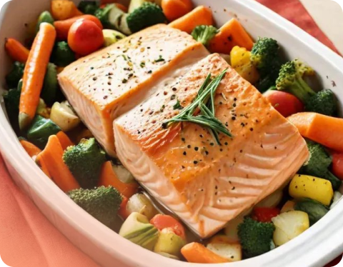 One-pan salmon and vegetable bake