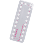 Blister strip of Rigevidon tablets placed diagonally