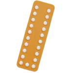 Orange blister pack containing 21 round white tablets