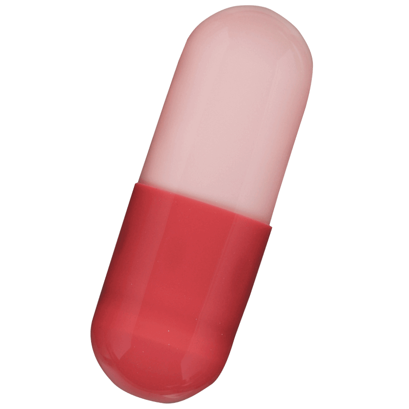 Red and pink capsule of medicine