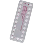 Silver Lucette blister pack containing 21 round white tablets marked with arrows