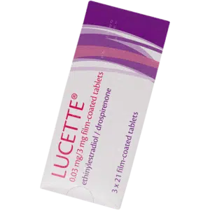 White and purple box of Lucette tablets