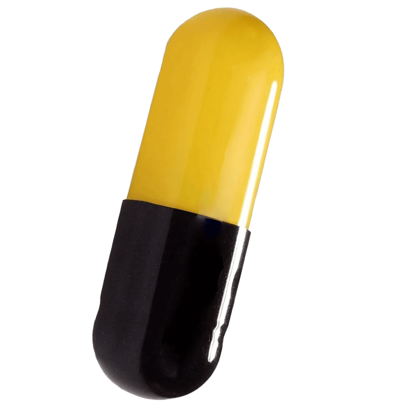 Black and yellow capsule of medicine
