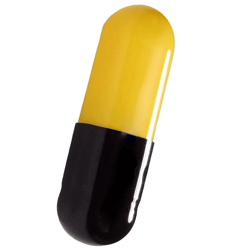 Black and yellow capsule of medicine