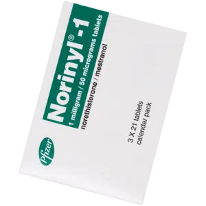 White and green box of norinyl-1 tablets