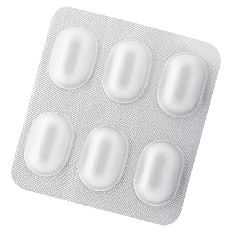 Silver blister pack containing 6 tablets