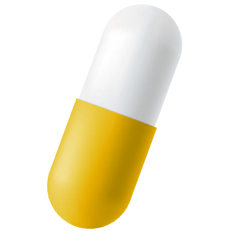 White and yellow capsule of medicine