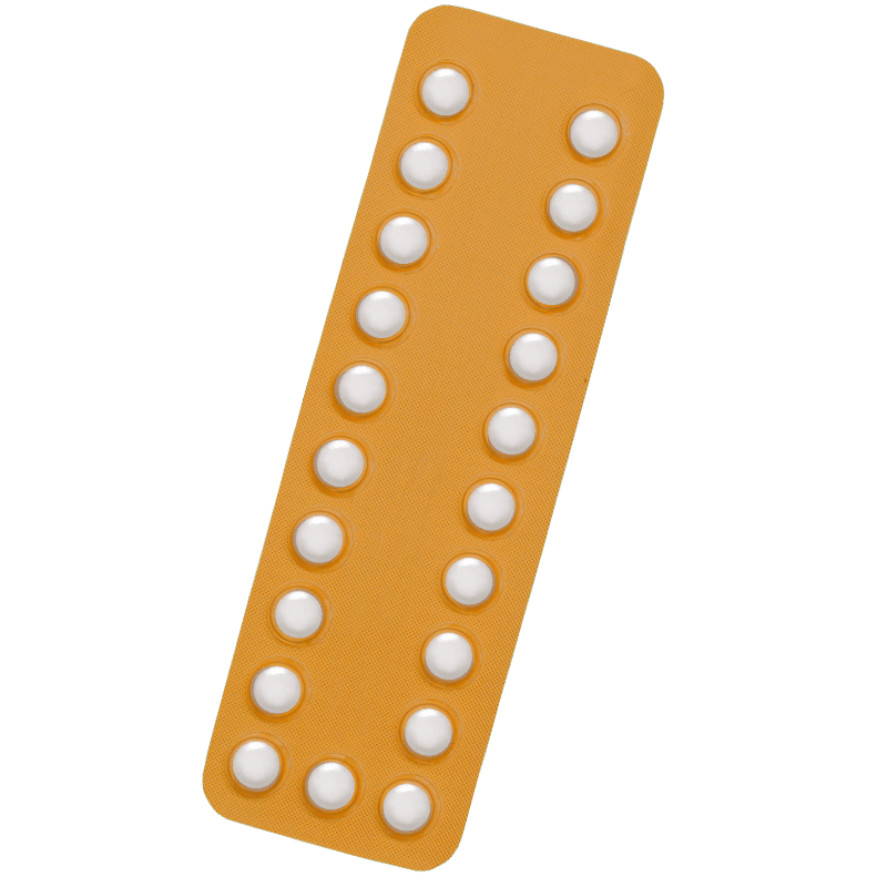 Yellow Yasmin blister pack containing 21 round white tablets