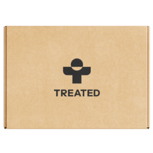 Brown box with Treated logo on it