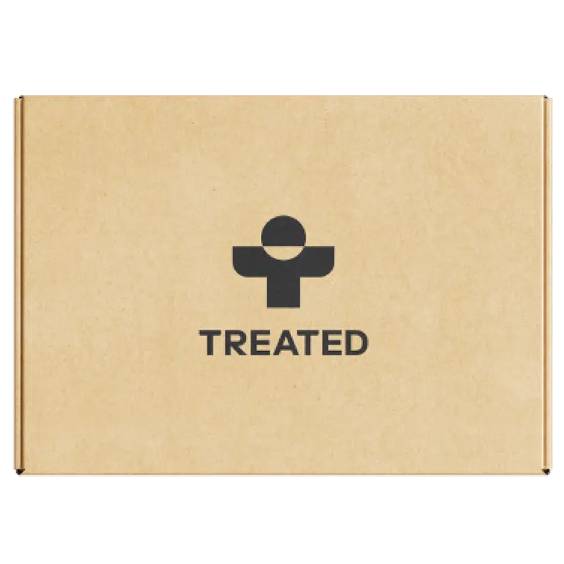 Brown box with Treated logo on it