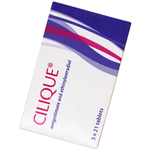White blue and red box of Cilique tablets