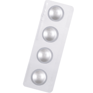 Small blister pack containing 4 round tablets