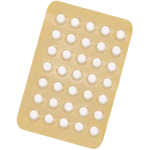 Yellow blister pack containing 35 small white tablets