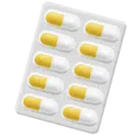 Silver blister pack containing 10 yellow and white capsules