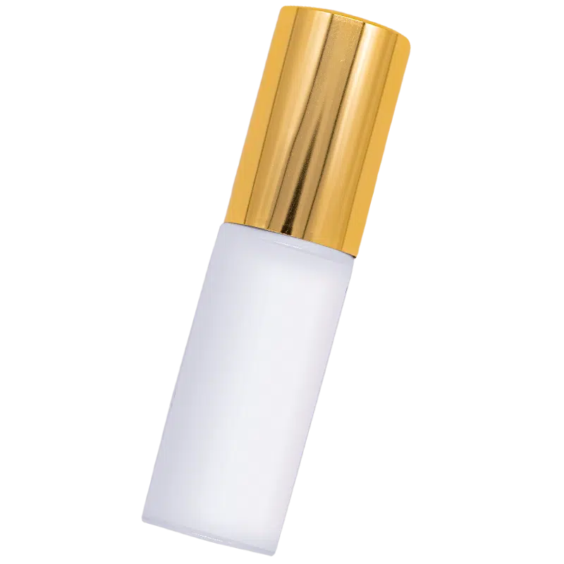 White handheld spray bottle with a gold cap