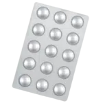 Silver blister pack containing 15 round tablets
