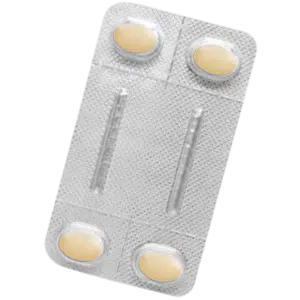 Silver blister pack containing 4 yellow oval tablets