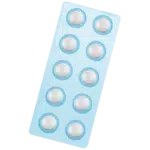 Light blue blister pack containing 10 round white tablets