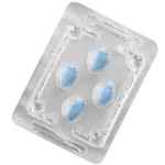 Silver blister pack containing 4 diamond shaped blue Viagra pills