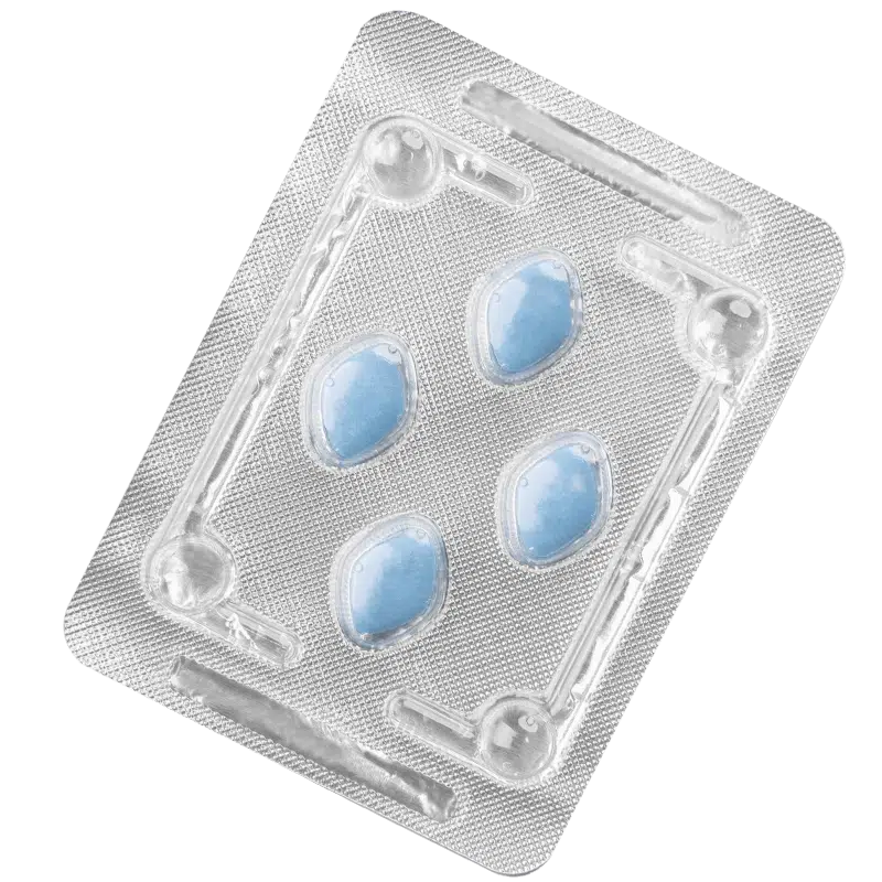 Silver blister pack containing 4 blue diamond shaped tablets