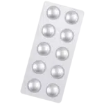 Silver blister pack containing 10 round tablets