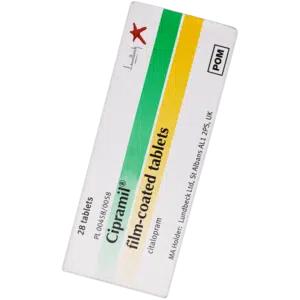 White yellow and green box of Cipramil tablets