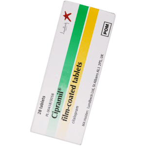 White yellow and green box of Cipramil tablets