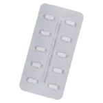 Silver blister pack containing 10 small long tablets