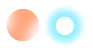 An orange and a blue inverted orb